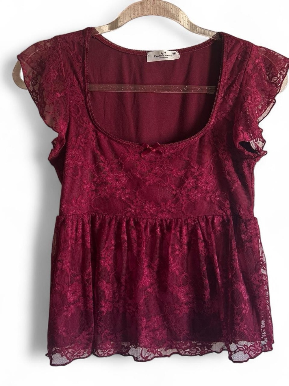 Burgundy lace babydoll top with floral pattern size Juniors M